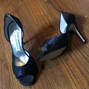 Like new 6 1/2 black satin peep toe
